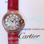 Copy Cartier Woman Watches Ballon Bleu de Red Leather Strap